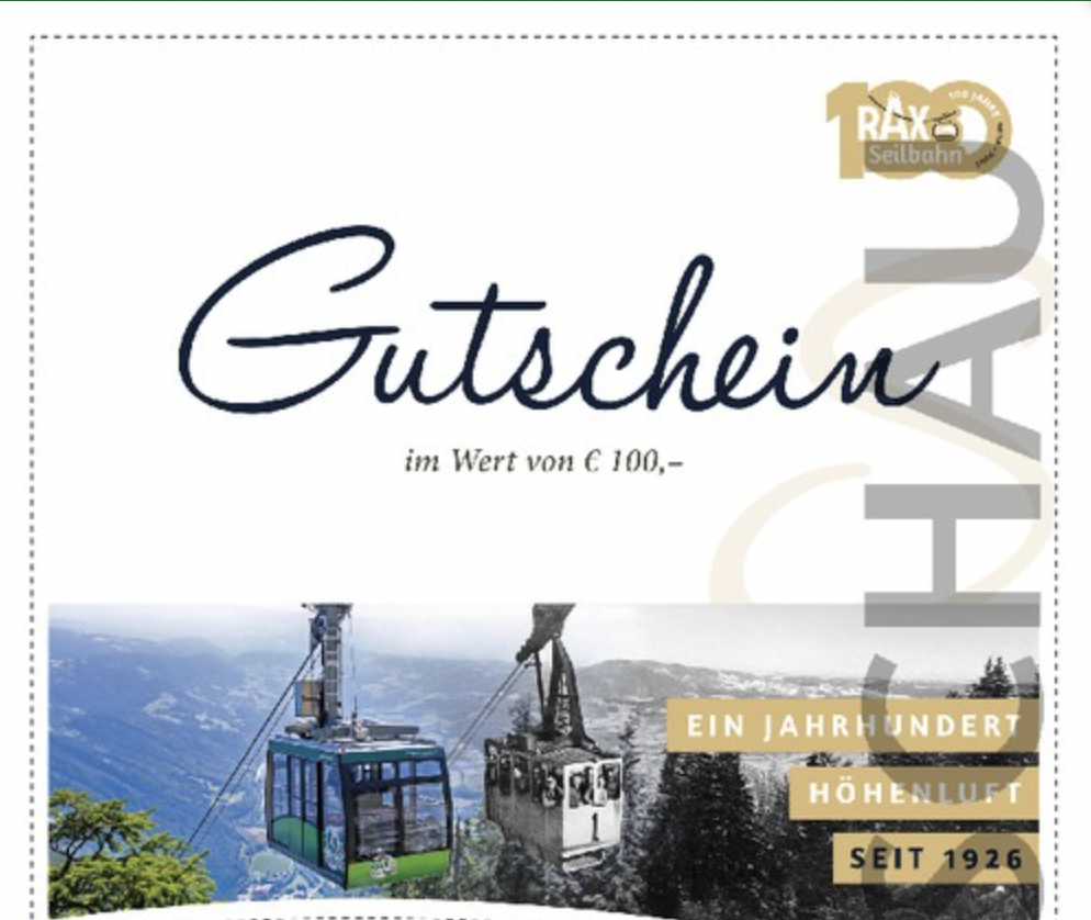 Jubiläums-Gutschein Rax-Seilbahn
